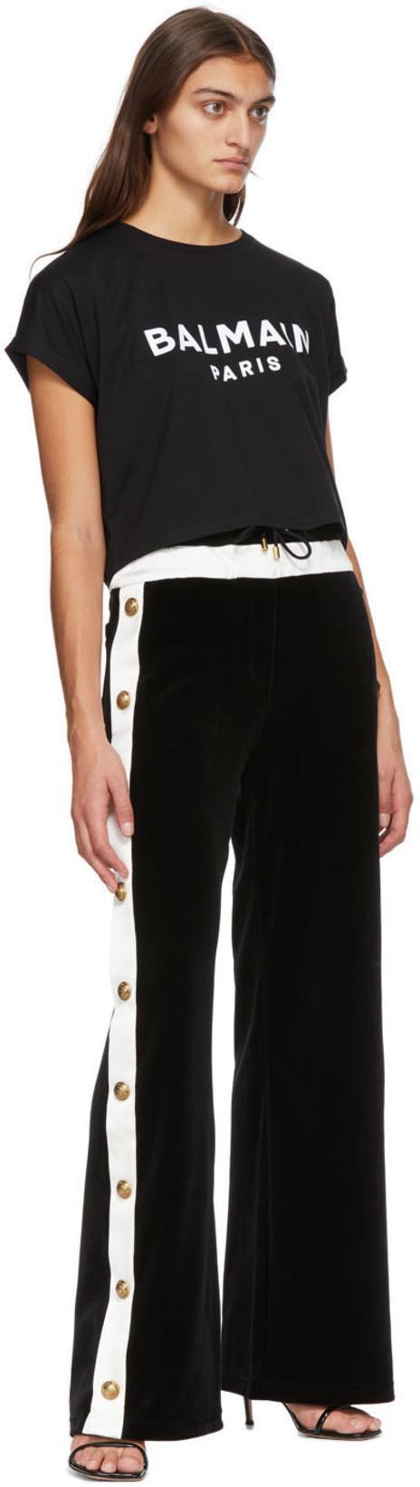 BALMAIN Printed Logo Cropped T-shirt In Black