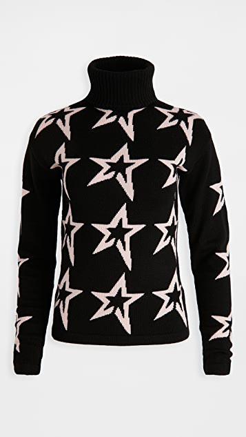 PERFECT MOMENT Star Dust Intarsia Merino Wool Turtleneck Sweater In Black Snow