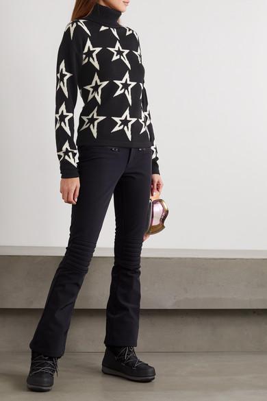 PERFECT MOMENT Star Dust Intarsia Merino Wool Turtleneck Sweater In Black Snow