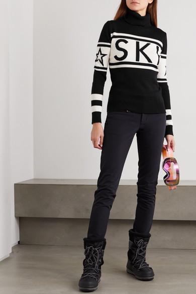 PERFECT MOMENT Schild Intarsia Merino Wool Turtleneck Sweater In Black