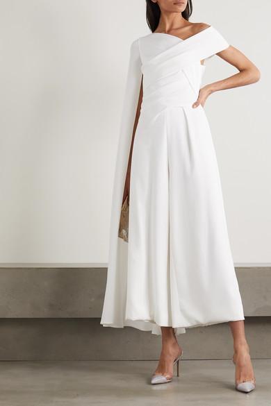 TALBOT RUNHOF Sina Cape-effect Gathered Crepe Jumpsuit In White