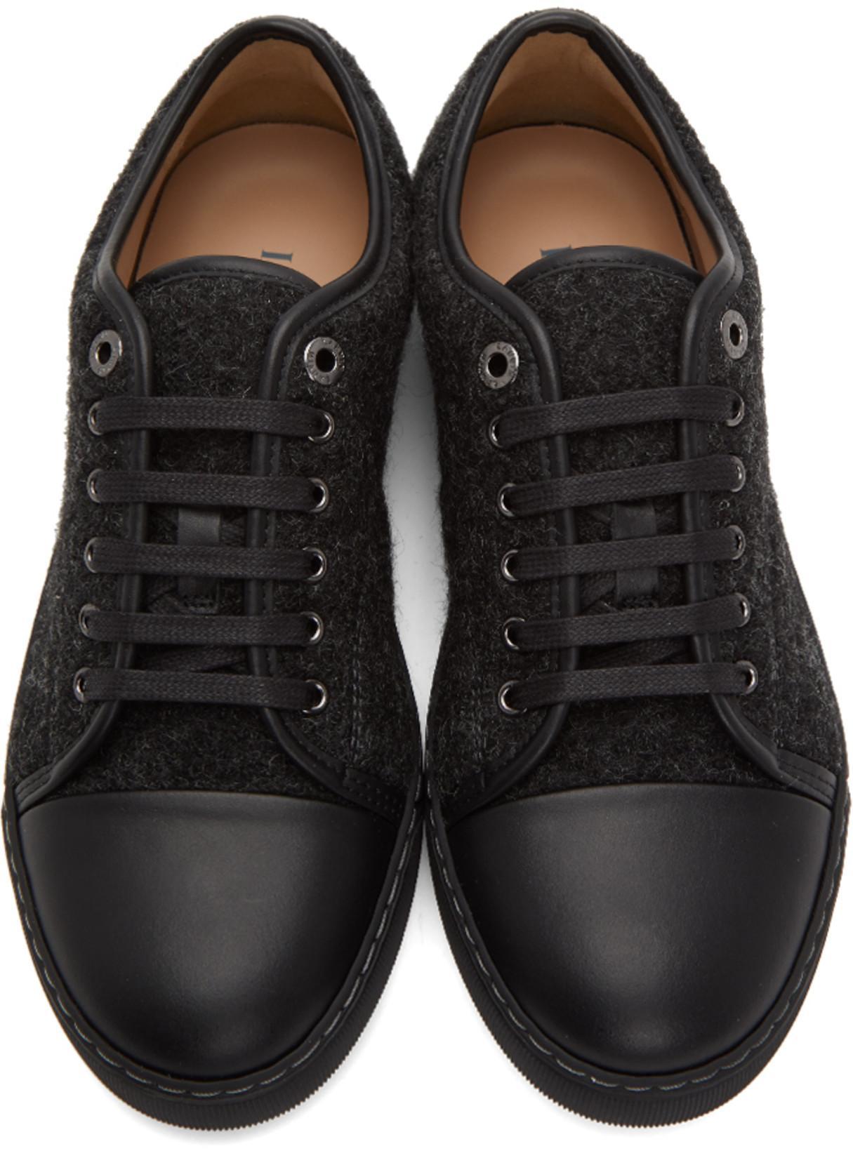 LANVIN Suede And Leather Cap-toe Sneakers In Black