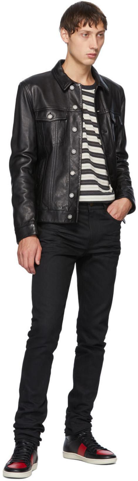 SAINT LAURENT Button-up Leather Jacket In Black