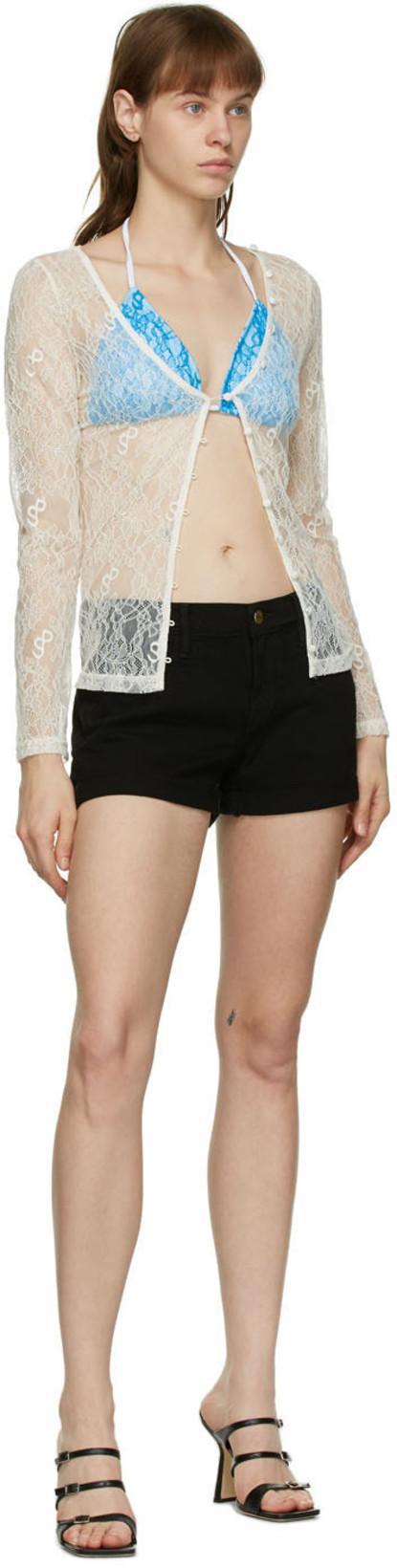 FRAME Le Grand Garcon Frayed Denim Shorts In Film Noir