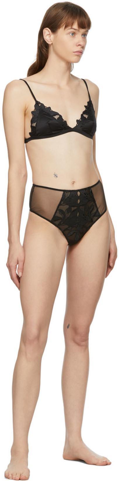 FLEUR DU MAL Black Lily Embroidery Plunge Demi Bra In 0100 Black