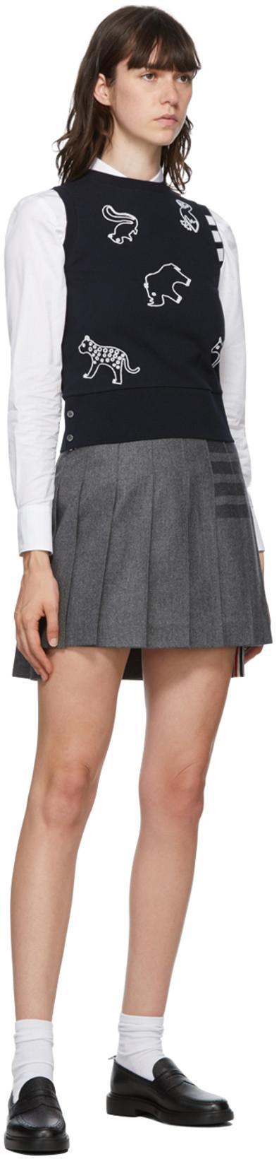 THOM BROWNE Wool Pleated Mini Skirt In Grey