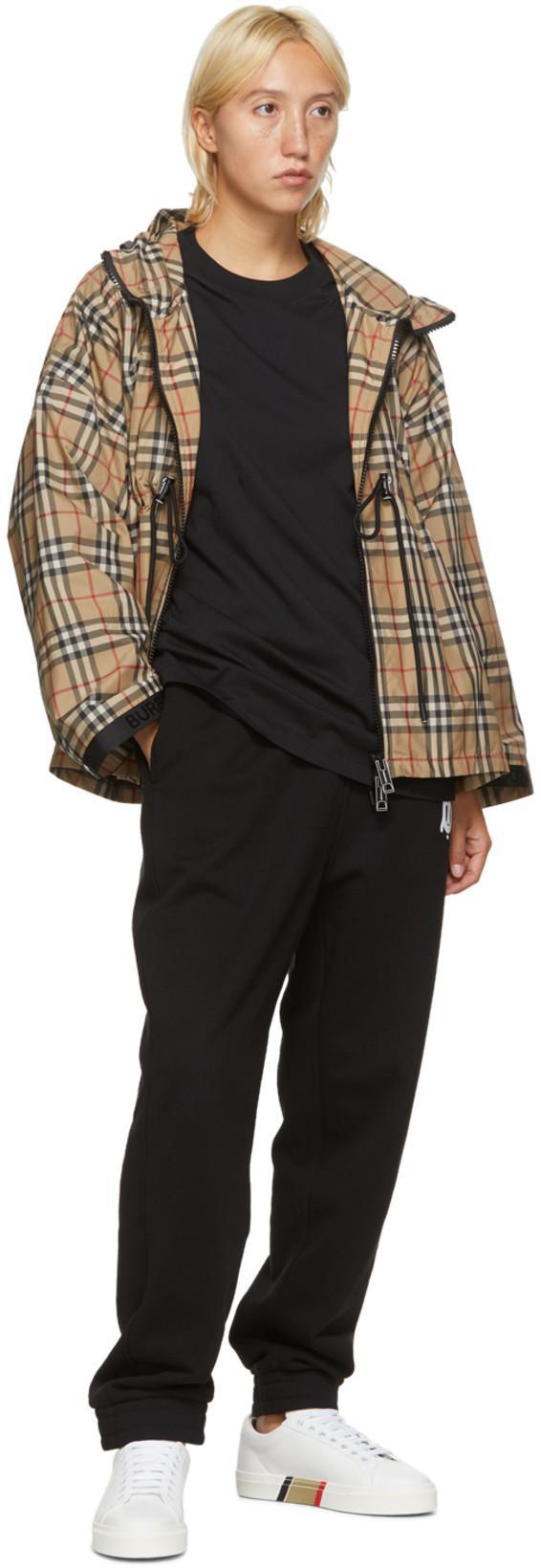 BURBERRY Black T-shirt With Check Pattern Sleeves Women