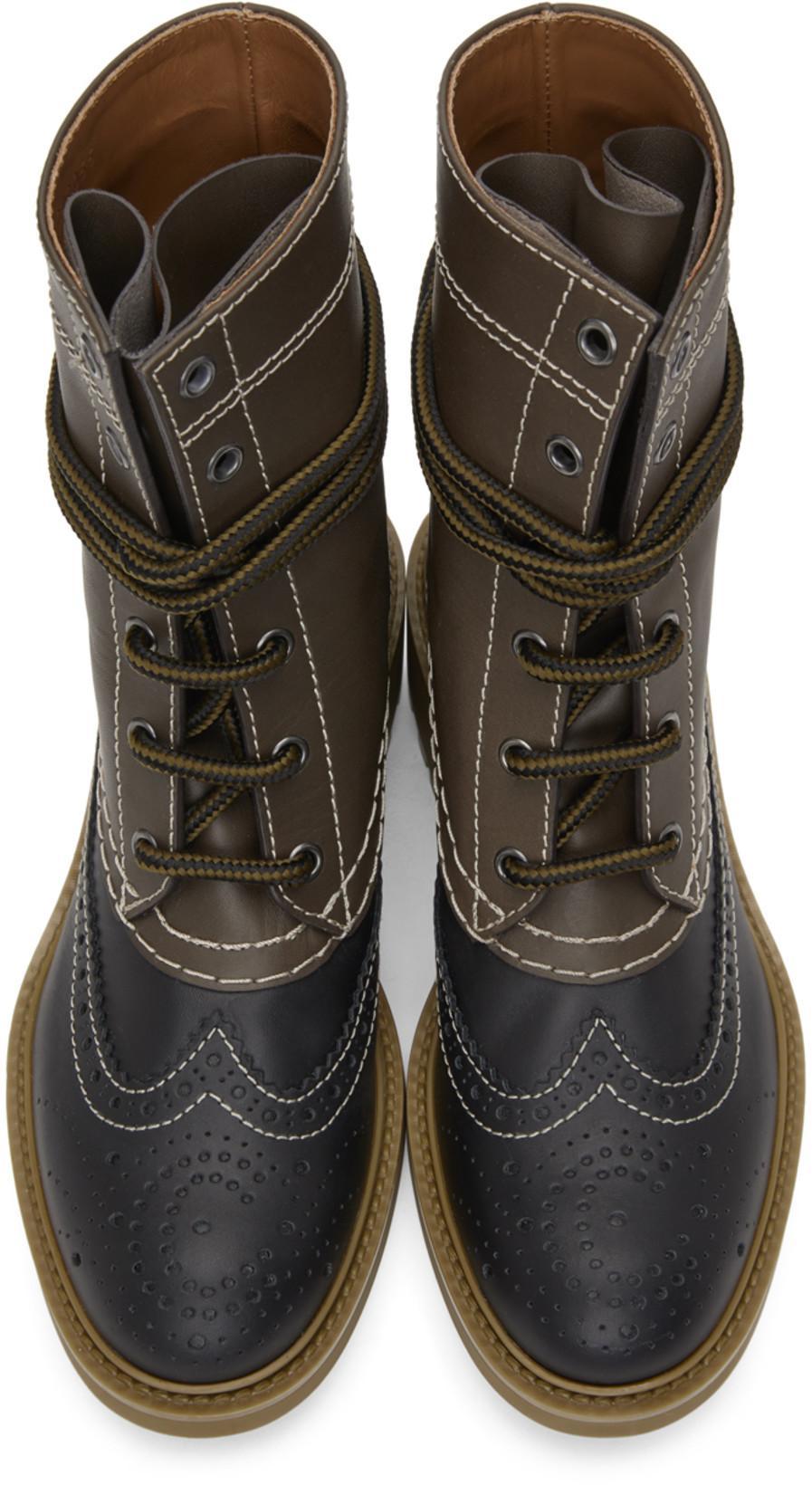 CHLOÉ Franne Leather Lace-up Boots In Brown