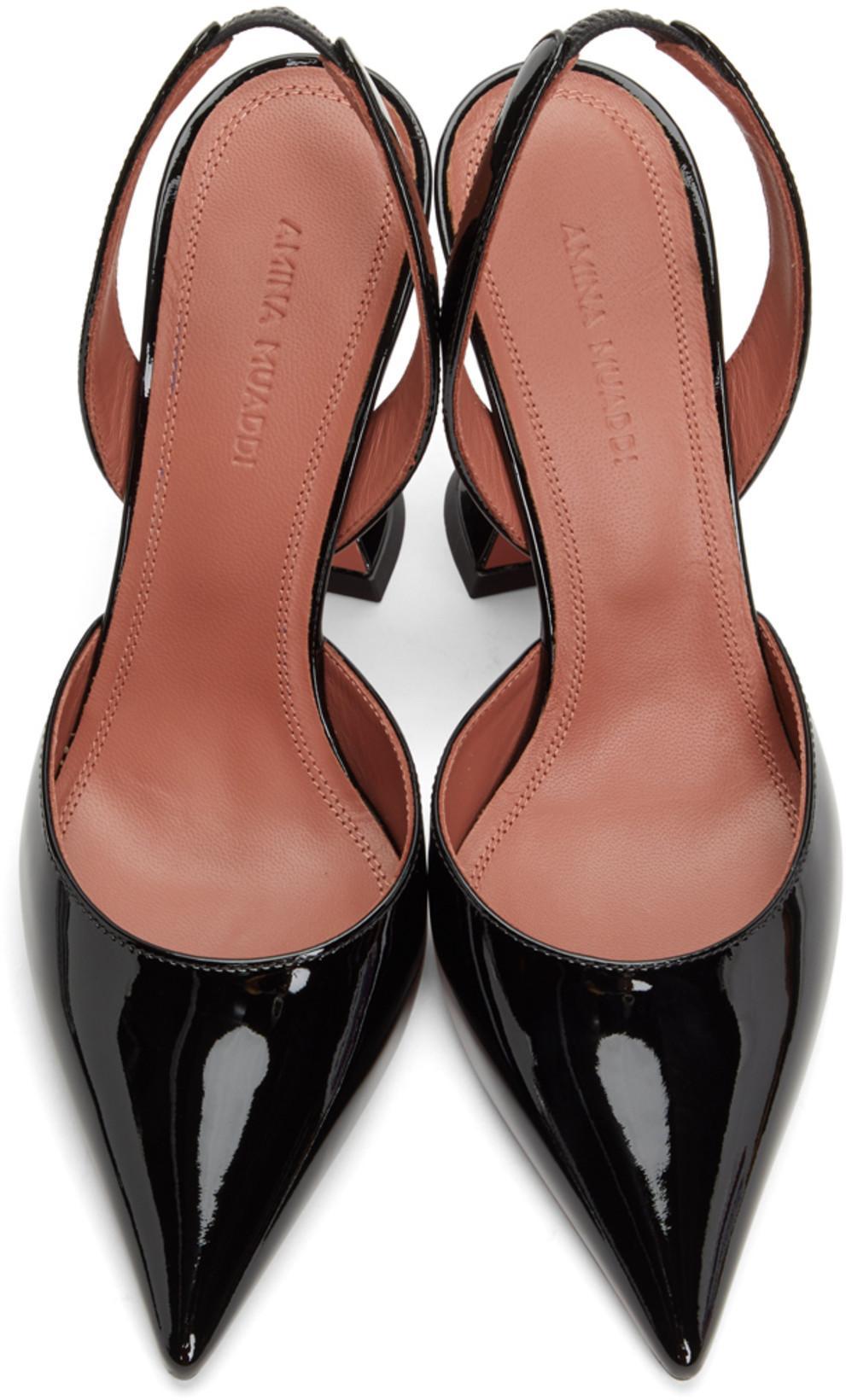 AMINA MUADDI Holli Pointed-toe Leather Slingback Heels In Black