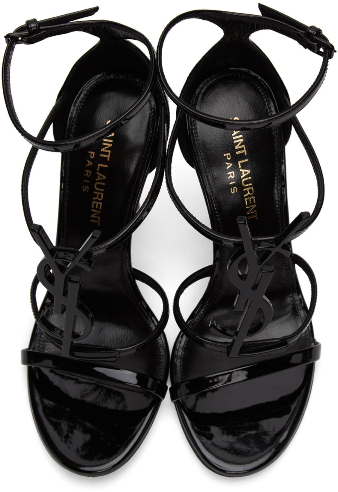 SAINT LAURENT Cassandra Ysl Patent Leather Sandals In Animal Print