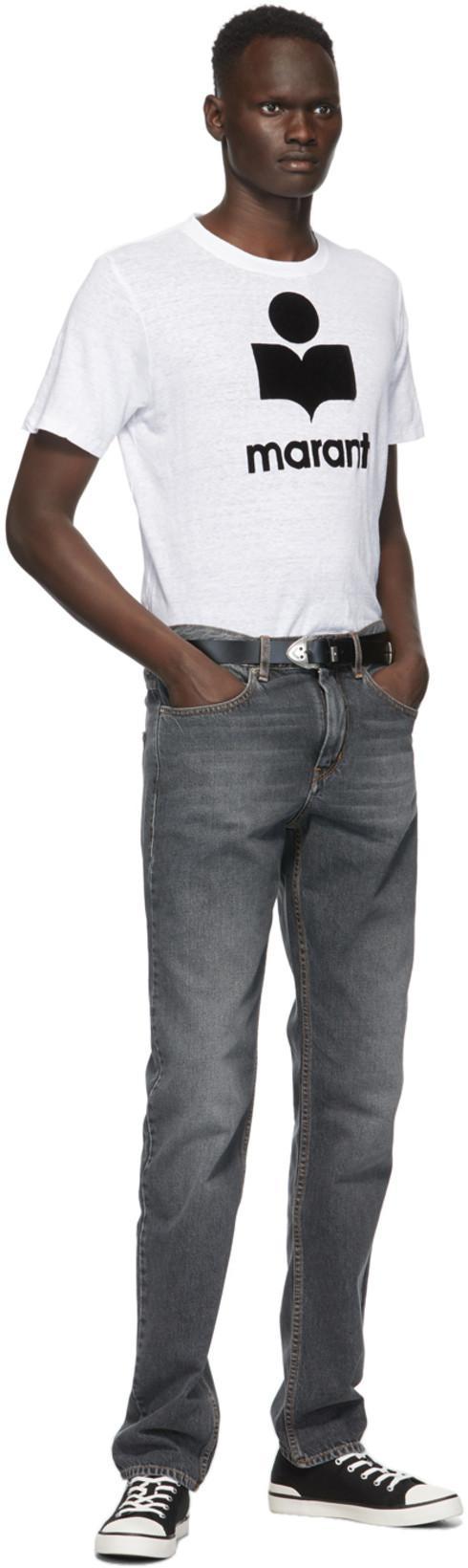 ISABEL MARANT Linen Crew Neck T-shirt With Bold Graphic Logo In White