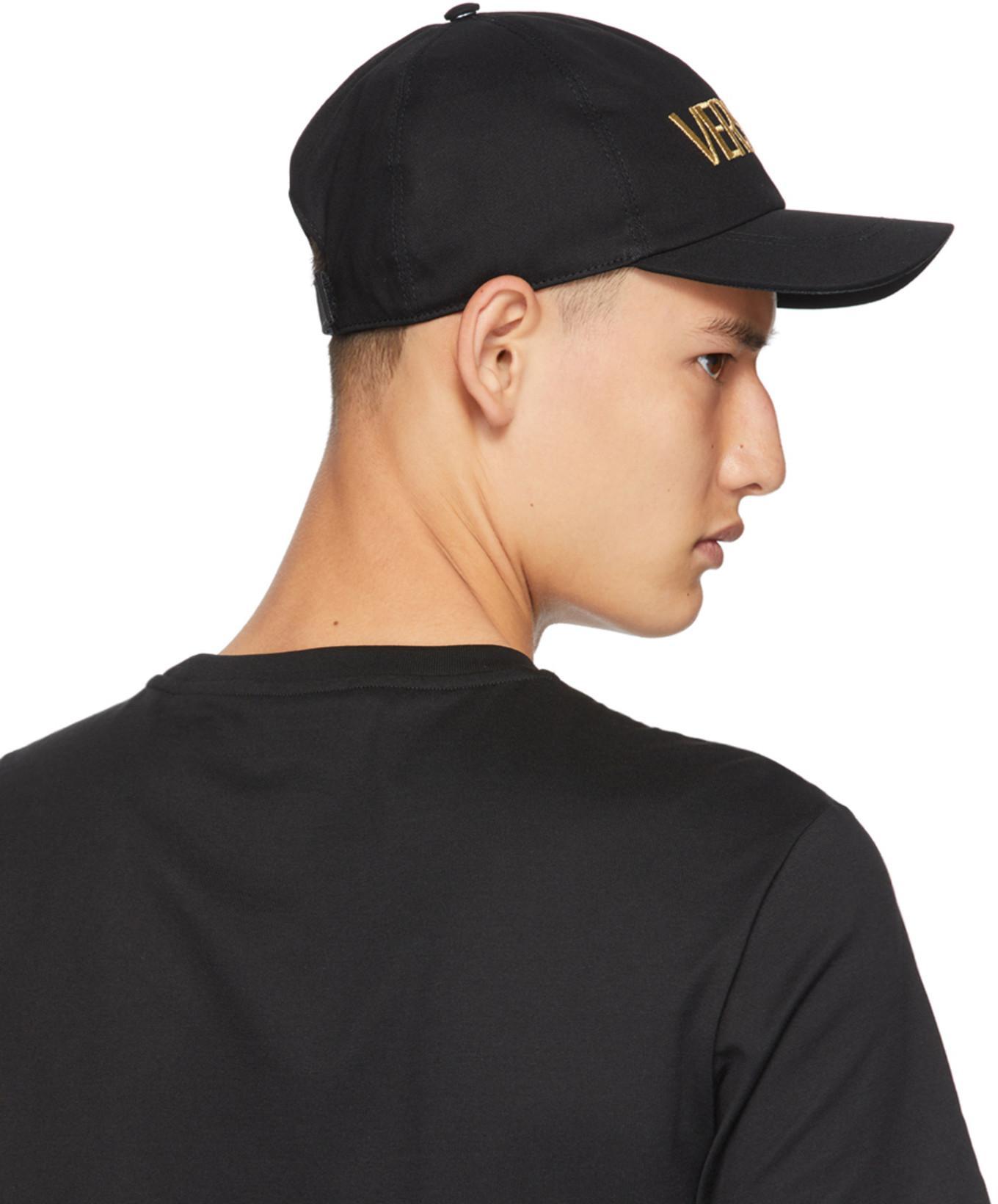 VERSACE Logo-embroidered Baseball Cap In Black Gold