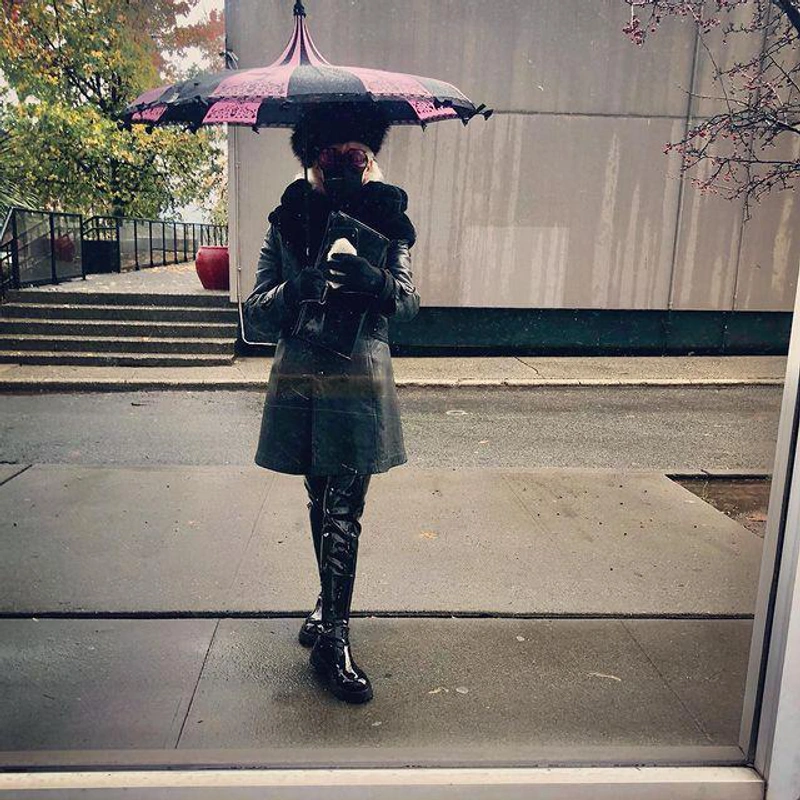 theladykrishna's Post | Wearing: Loewe Belted Mid-length Coat In Black; Rick Owens Stretch-leather Over-the-knee Boots In Black