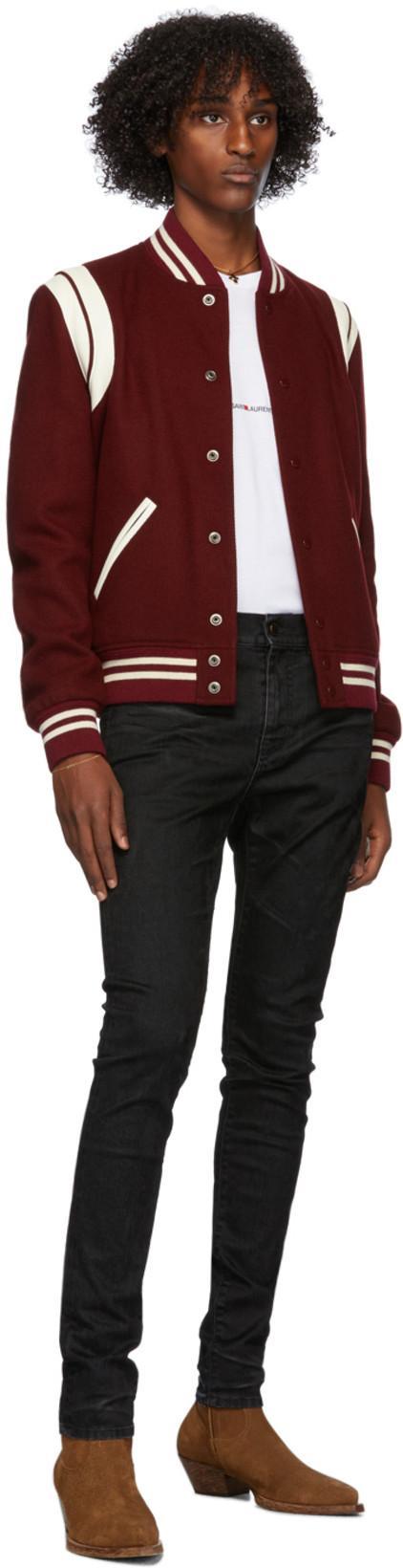 SAINT LAURENT Burgundy Wool Teddy Bomber Jacket In Bordeaux