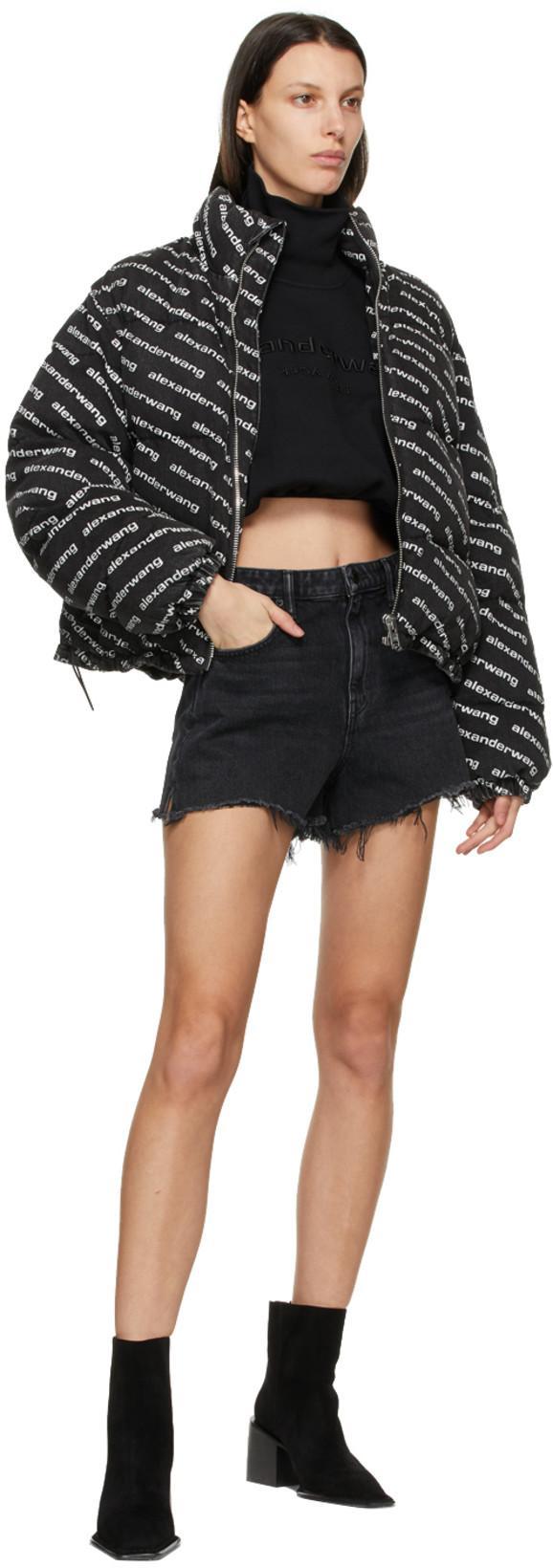 ALEXANDER WANG 'bite' Frayed Cuff Denim Shorts In Grey