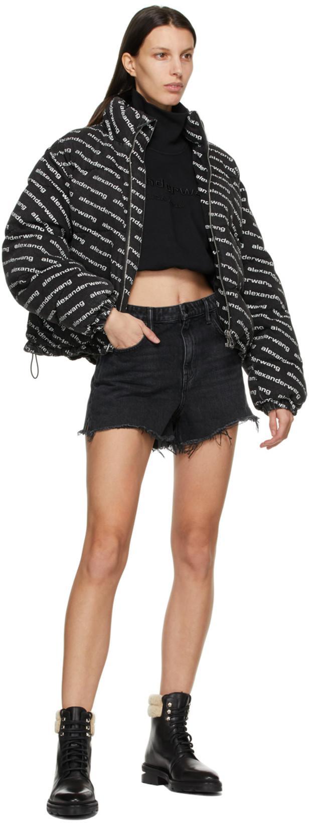 ALEXANDER WANG 'bite' Frayed Cuff Denim Shorts In Grey