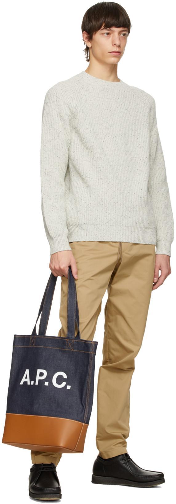 APC Two-tone Denim And Leather Axelle Shopping Bag In Brown