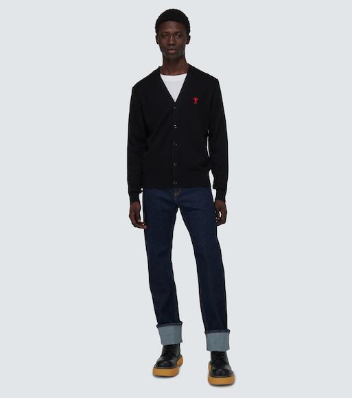 AMI ALEXANDRE MATTIUSSI Ami Paris Logo Embroidered V-neck Cardigan In Animal Print