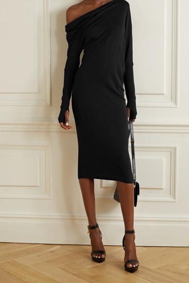 TOM FORD One-shoulder Cashmere And Silk-blend Midi Dress In Black