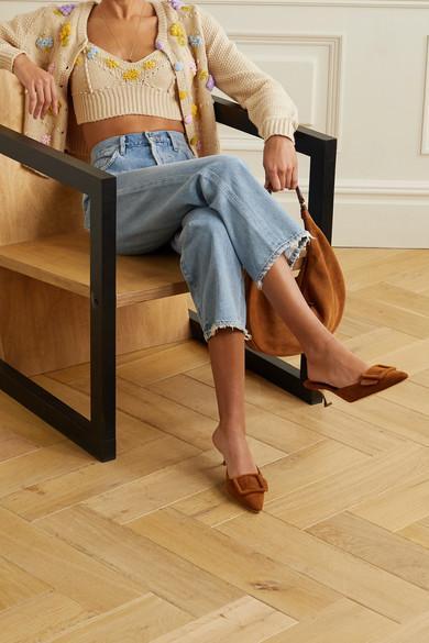 MANOLO BLAHNIK Maysale 50 Buckled Suede Mules In Brown