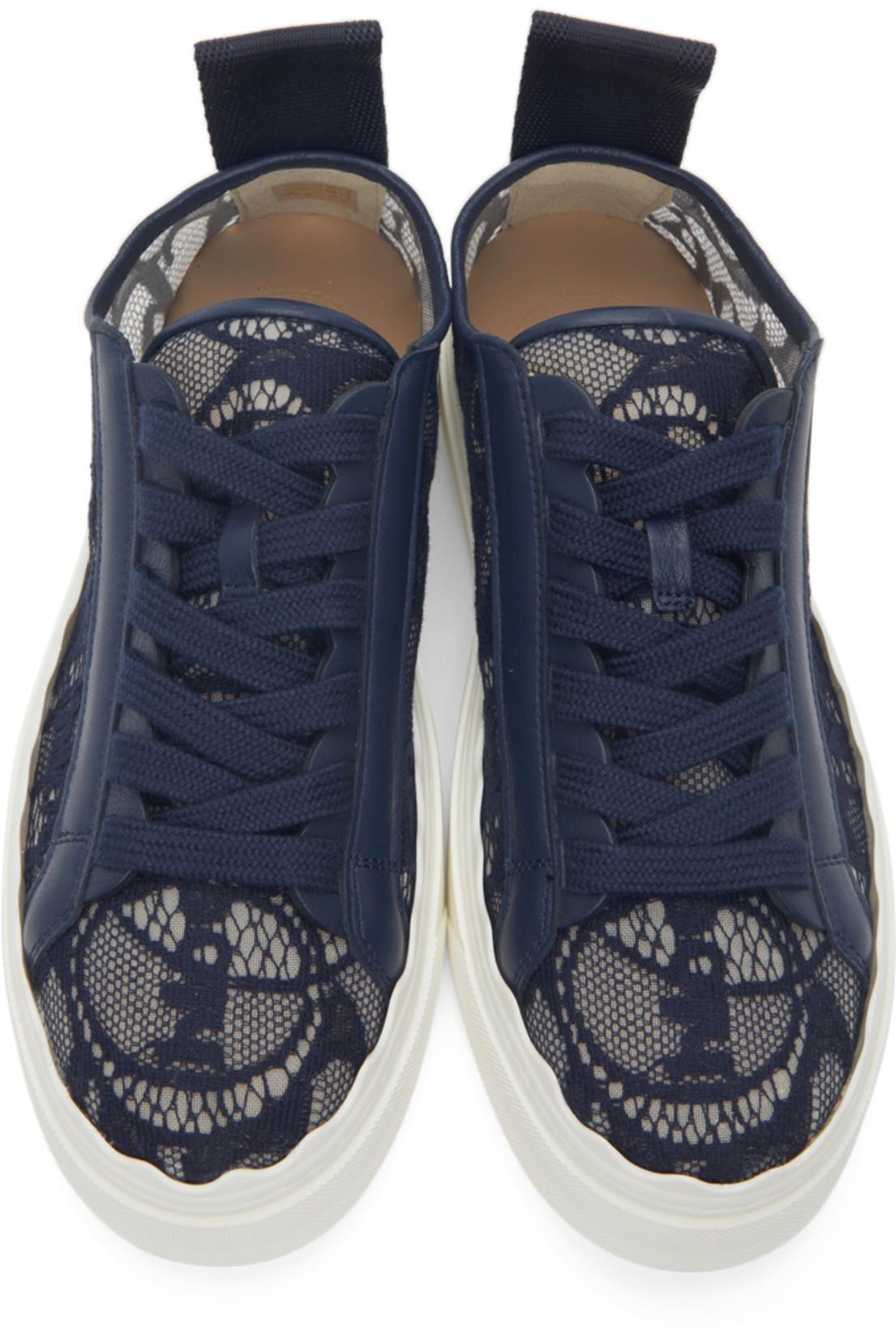 CHLOÉ Lauren Logo Lace Low-top Sneakers In Blue