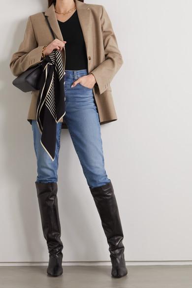 KHAITE Davis Slouchy Leather Knee Boots In Black