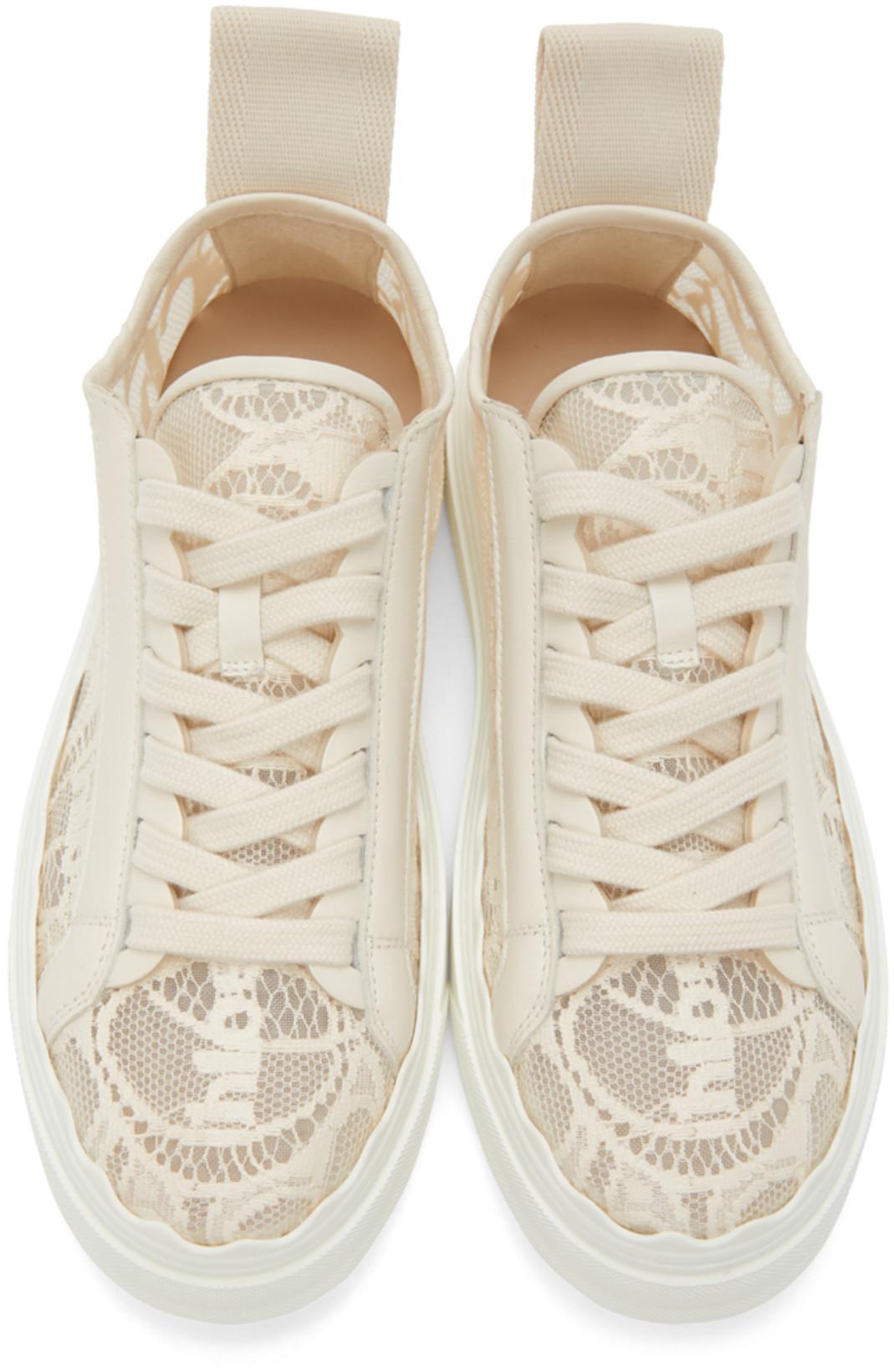 CHLOÉ Lace Lauren Low-top Sneakers With Pull Tab In White
