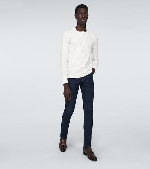 TOM FORD White Stretch-cotton Round-neck Henley T-shirt