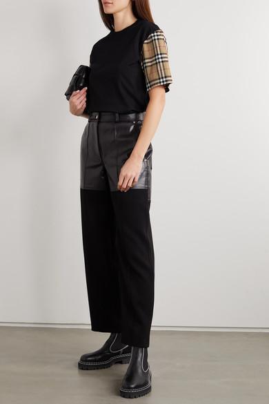 BURBERRY Black T-shirt With Check Pattern Sleeves Women