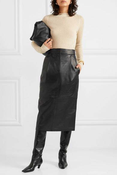 KHAITE Davis Slouchy Leather Knee Boots In Black