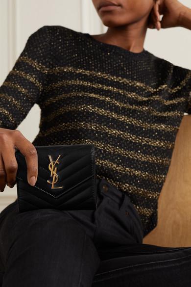 SAINT LAURENT Monogramme Quilted Textured-leather Wallet In Black