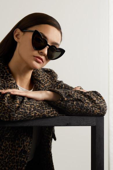 SAINT LAURENT Heart Frame Acetate Sunglasses In Black