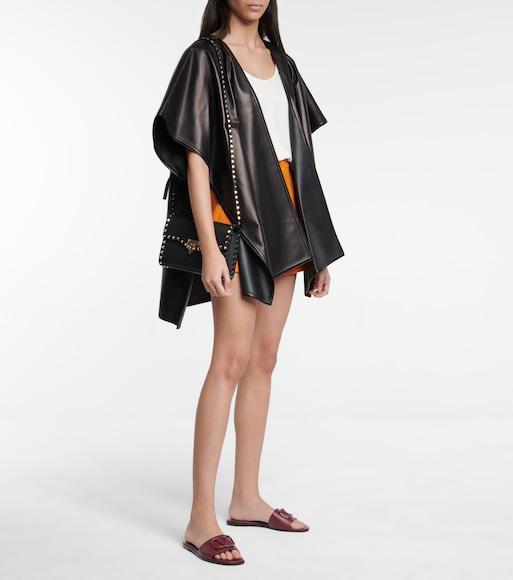 VALENTINO GARAVANI Grainy Calfskin Rockstud Flip Lock Flap Small Crossbody In Black