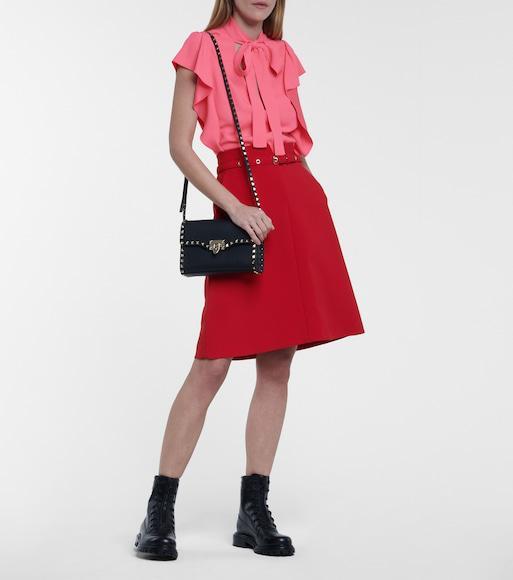 VALENTINO GARAVANI Grainy Calfskin Rockstud Flip Lock Flap Small Crossbody In Black