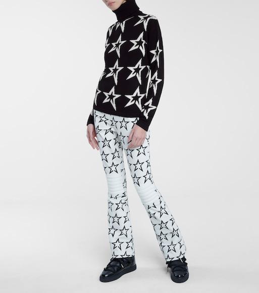 PERFECT MOMENT Star Dust Intarsia Merino Wool Turtleneck Sweater In Black Snow