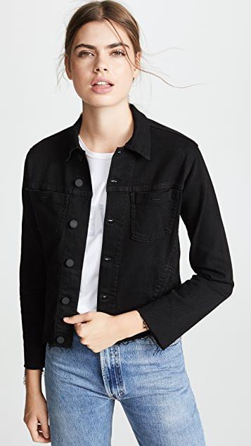 L'AGENCE Janelle Slim Raw Hem Denim Jacket In Saturated
