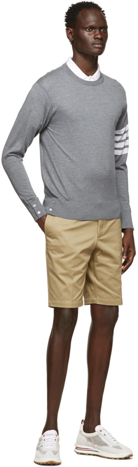 THOM BROWNE Milano Stitch Crew Neck Pullover In Gray