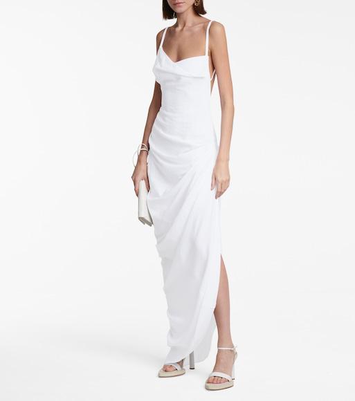 JACQUEMUS Saudade Asymmetric Draped Twill Dress In White