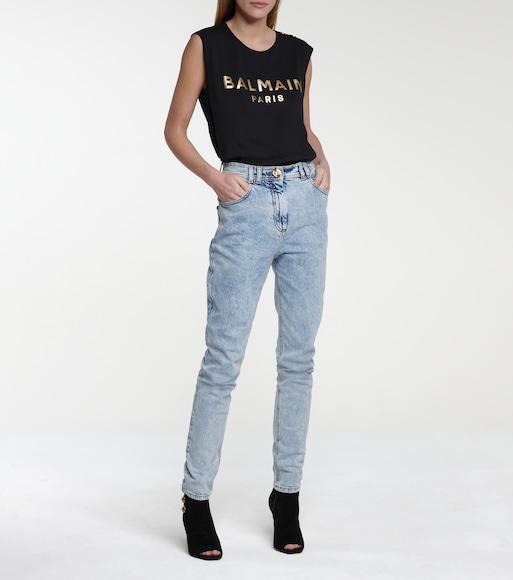 BALMAIN Logo-print Sleeveless T-shirt In Schwarz