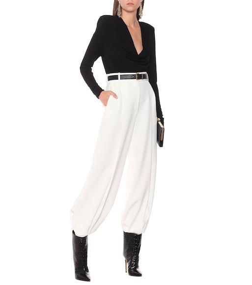 SAINT LAURENT Cassandre Embellished Croc-effect Leather Belt In Black