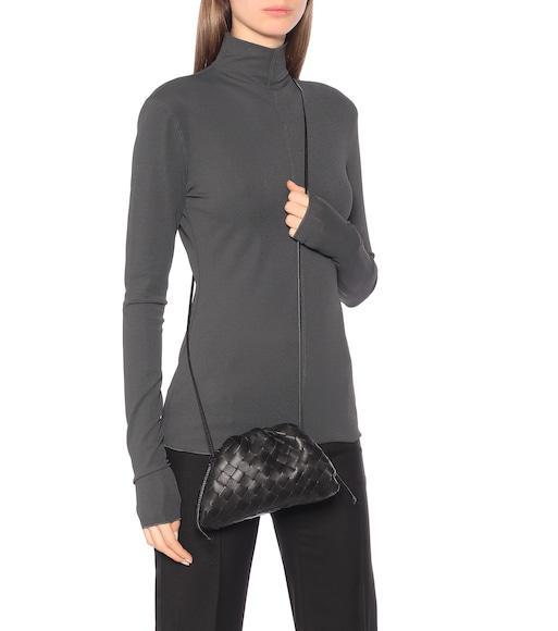 BOTTEGA VENETA Pouch Mini Intrecciato Leather Shoulder Bag In Black