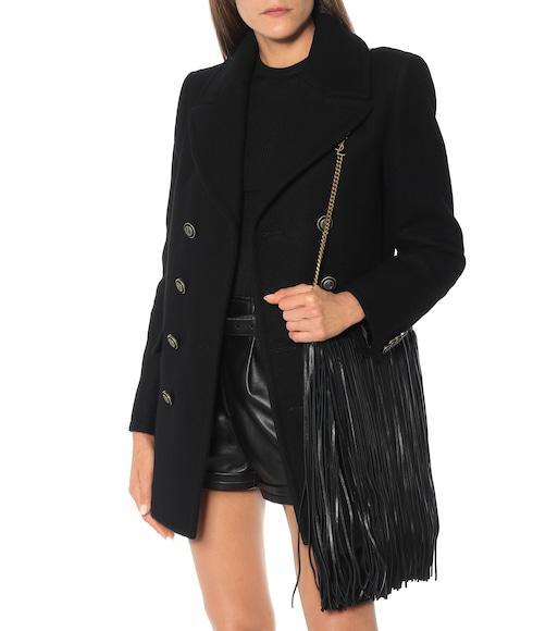 SAINT LAURENT Cassandre Embellished Croc-effect Leather Belt In Black