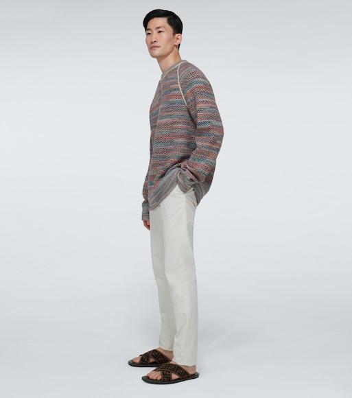 FENDI Double Crossed Band Logo Slides With Jacquard Ff Design In Black