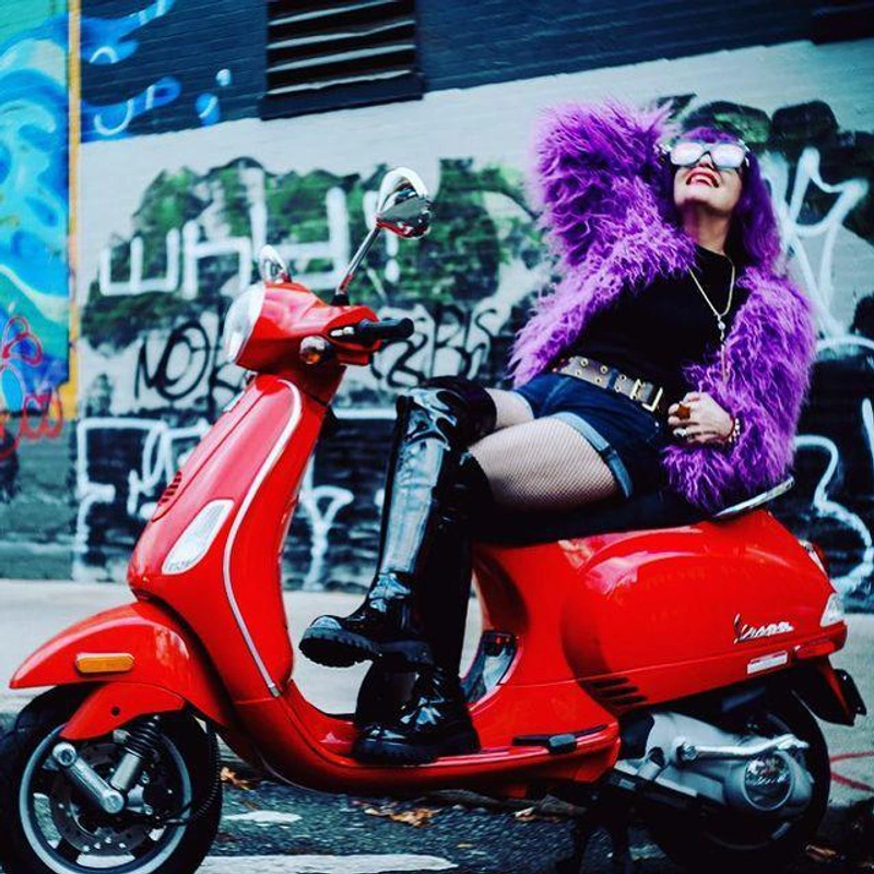 theladykrishna's Post | Wearing: Rta Kate Faux Fur Jacket In Purple; Valentino Garavani Patent Stretch Otk Boot In Nero