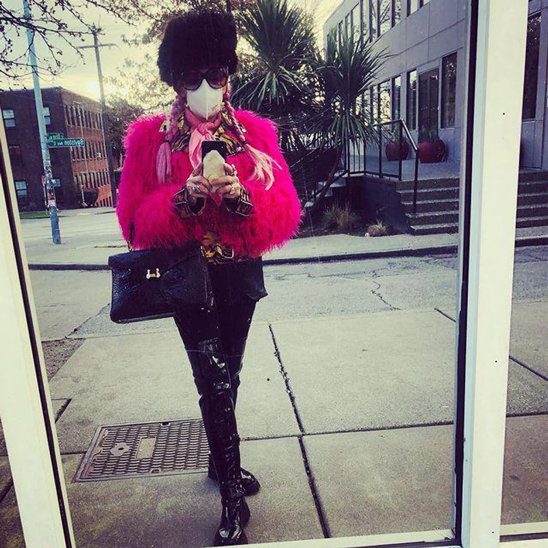 theladykrishna's Post | Wearing: Karl Lagerfeld Women's Tiered Faux Fur Coat In Fuchsia; Prada Women's Stretch-leather Over-the-knee Boots In Black