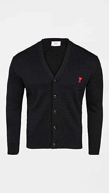 AMI ALEXANDRE MATTIUSSI Ami Paris Logo Embroidered V-neck Cardigan In Animal Print