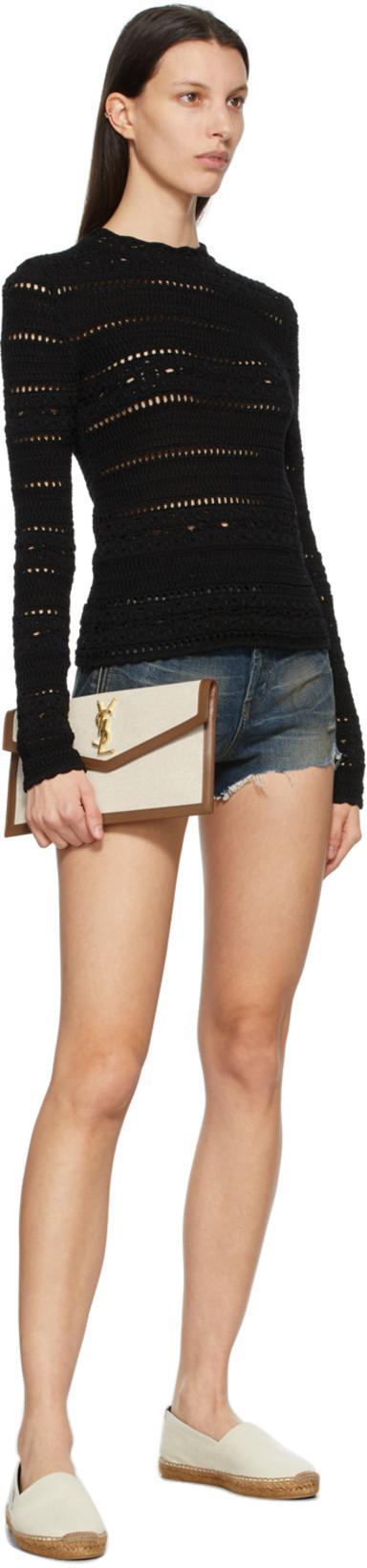 SAINT LAURENT Embroidered Espadrilles In Canvas Beige In White