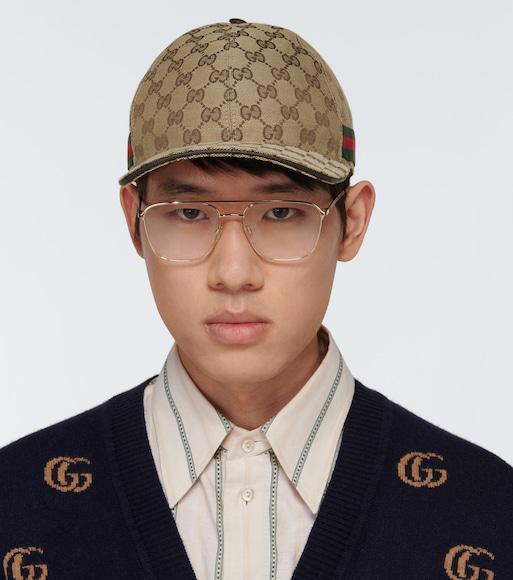 GUCCI Men Beige Baseball Cap With Web Detail On The Side In Gg Canvas Man In Brown