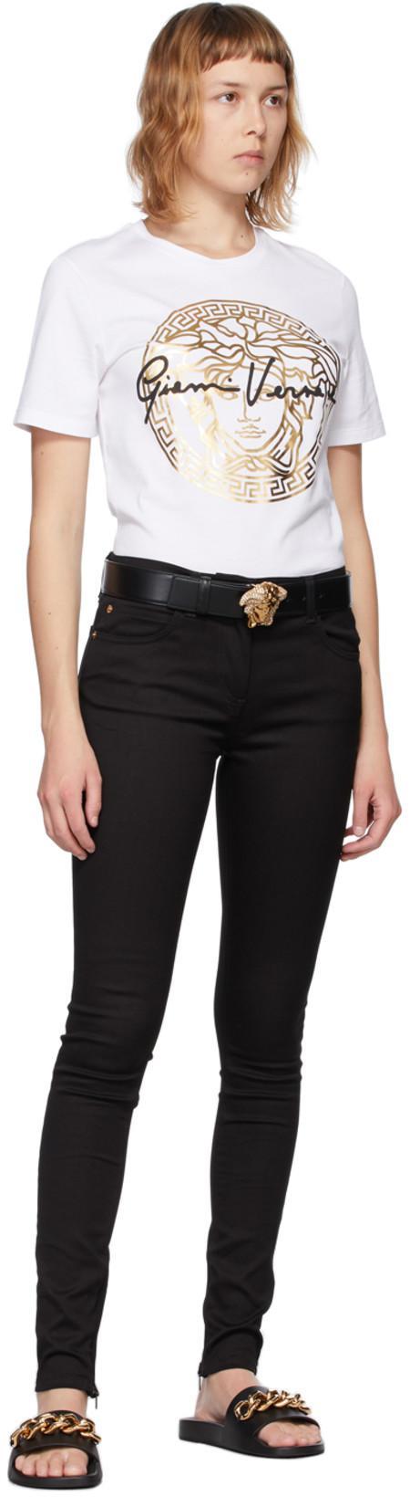 VERSACE Palazzo Dia Belt With Crystal-encrusted Medusa Buckle In Black