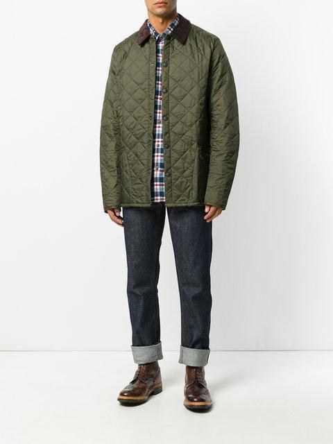 BARBOUR Heritage Liddesdale Green Jacket With Classic Corduroy Collar And Logo Lettering On The Front In Tec